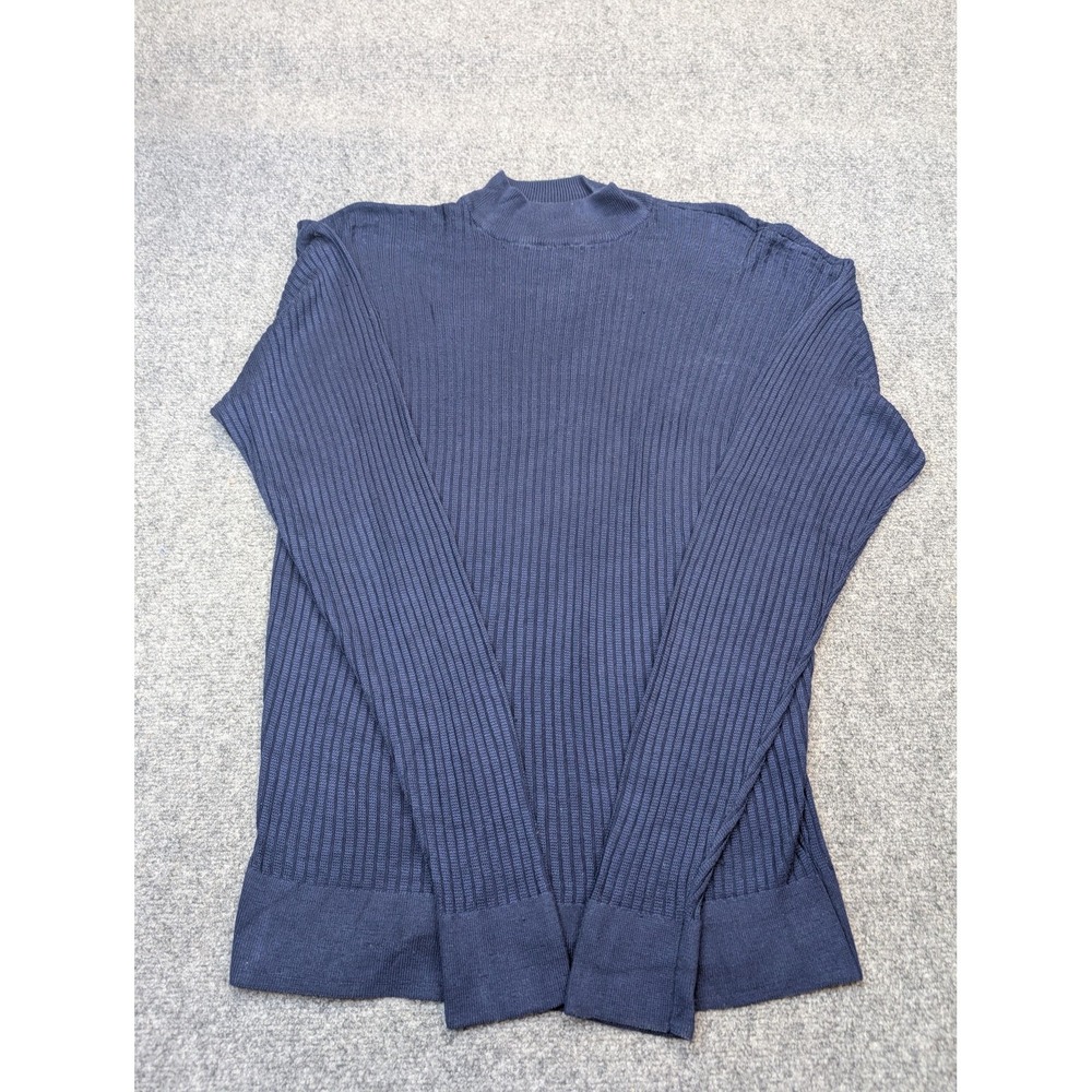 Tulliano Sweater Mens XL Blue Silk Mock‎ Neck Ribbed Knit Pullover Long Sleeve
